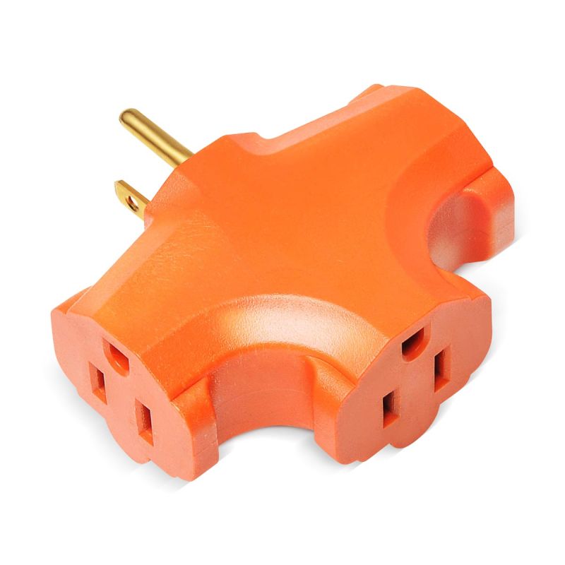 Three Outlet Heavy Duty Wall Tap Orange 15a 125V GTT