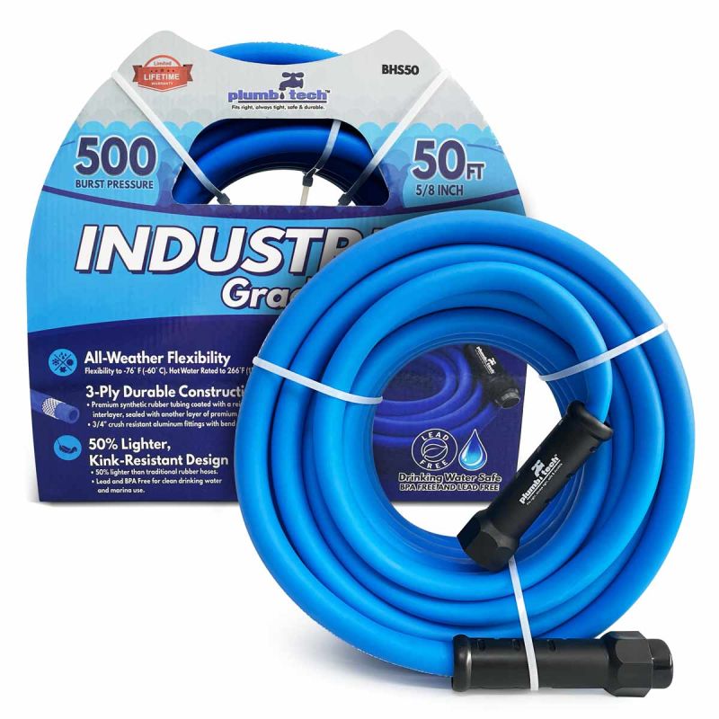 5/8" x 50' Industrial Grade Dual-Purpose Blue Garden Hose