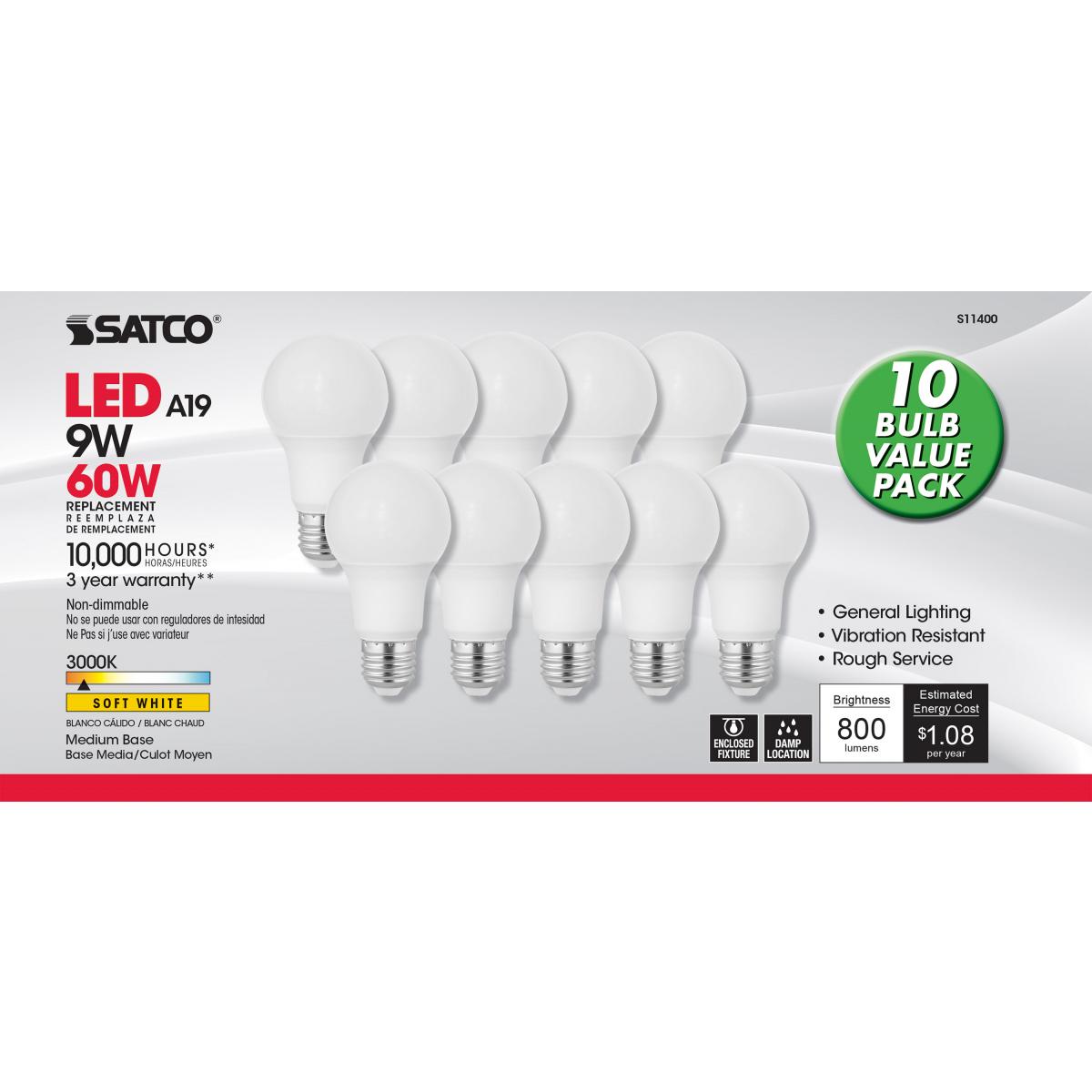 Satco Light Buld Soft White 9w 3000K 10pk