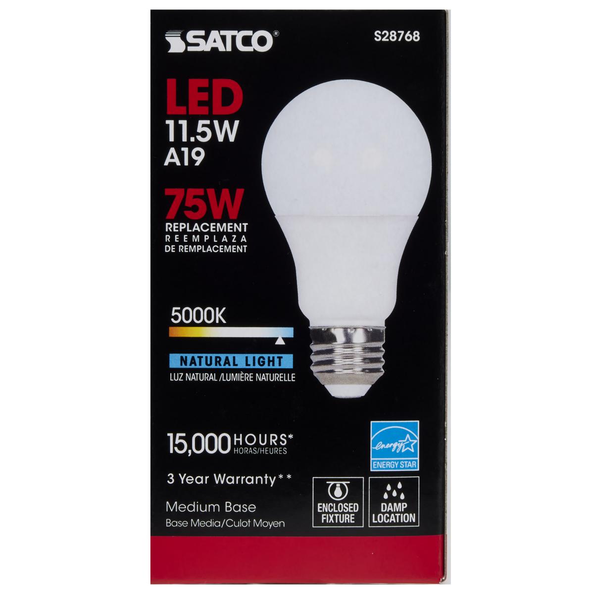 Satco Light Bulb 11.5W LED Natural White 5000K Non-Dimmable