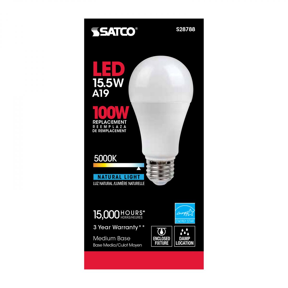Satco Light Bulb 15.5W LED Natural White 5000K Non-Dimmable