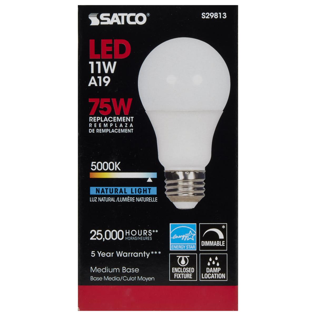 Satco Light Bulb 11W LED A19 Natural White 5000k Dimmable