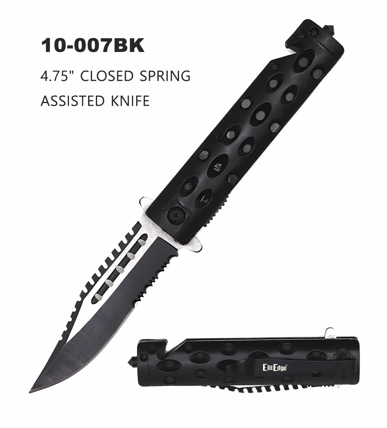 Pocket Knife 3-5/8" Tactical Spring Assist Black