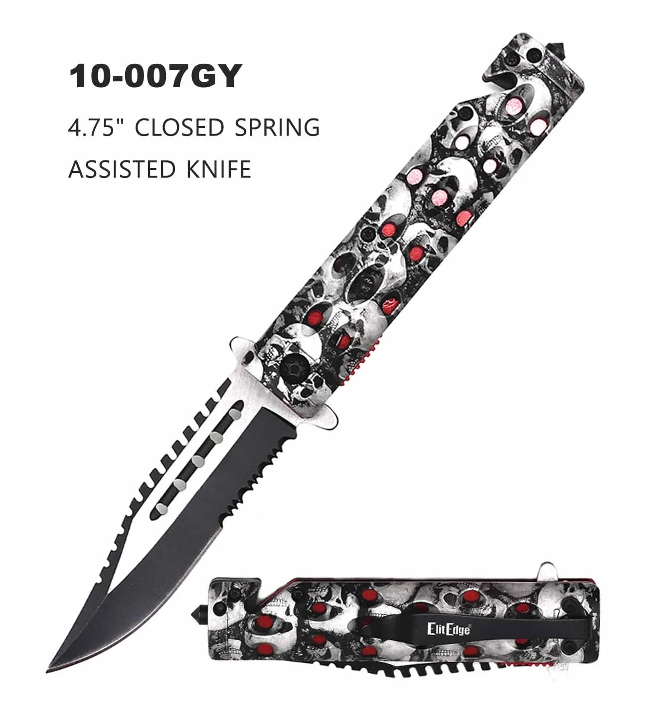 Pocket Knife 3-5/8" Tactical Spring Assist Grey/Red