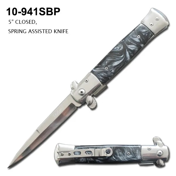 Pocket Knife 3-3/4" Spring Assist Slim ElitEdge Black Pattern