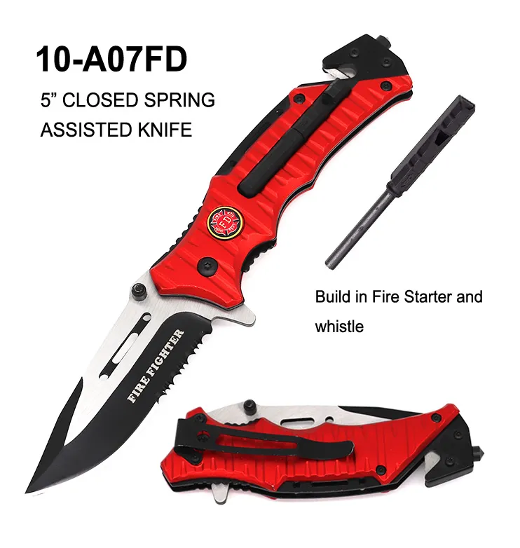 Pocket Knife 4" Fire Fighter w/ Whistle & Fire Starter