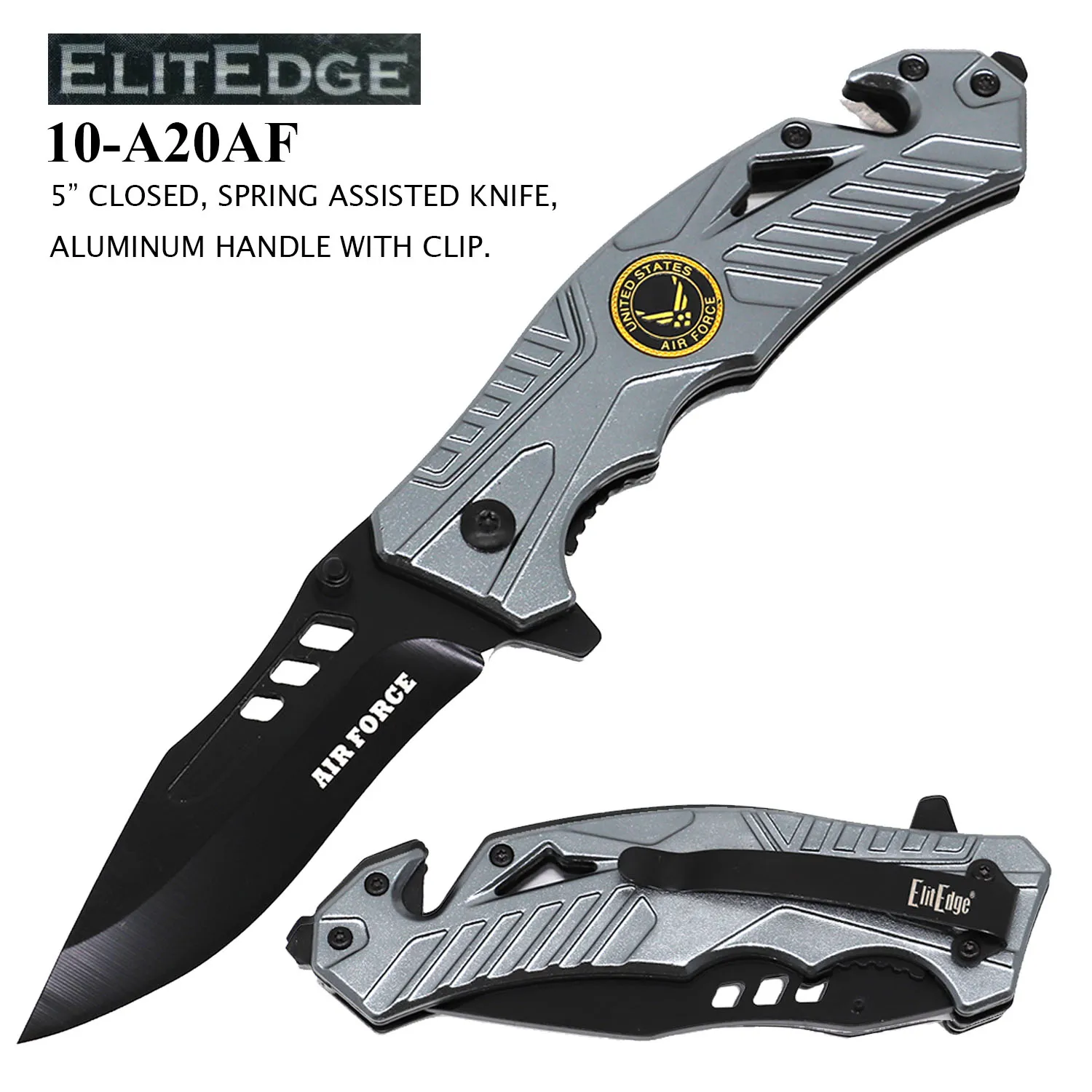 Pocket Knife 3-1/2" Blade Air Force Rescue Grey Aluminum