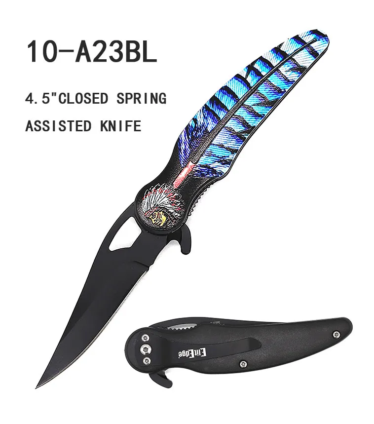 Pocket Knife 3" Spring Assist Elit Edge Indian Feather Blue