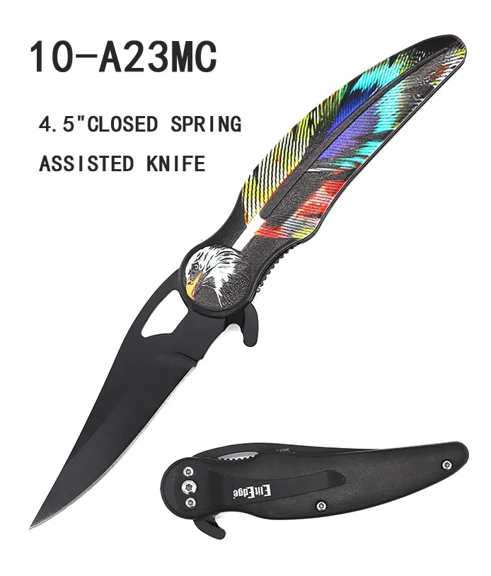 Pocket Knife 3" Spring Assist Elit Edge Eagle Feather Blue