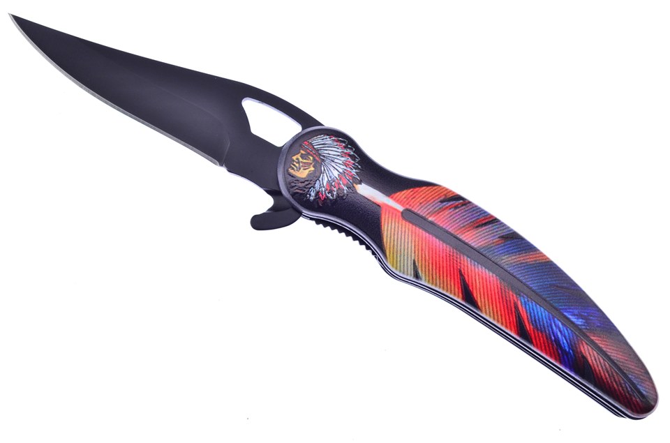 Pocket Knife 3" Spring Assist Elit Edge Indian Feather Red