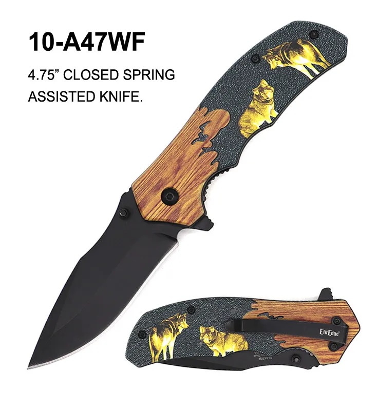 Pocket Knife 3-3/8" Spring Assist Elit Edge Wolfe