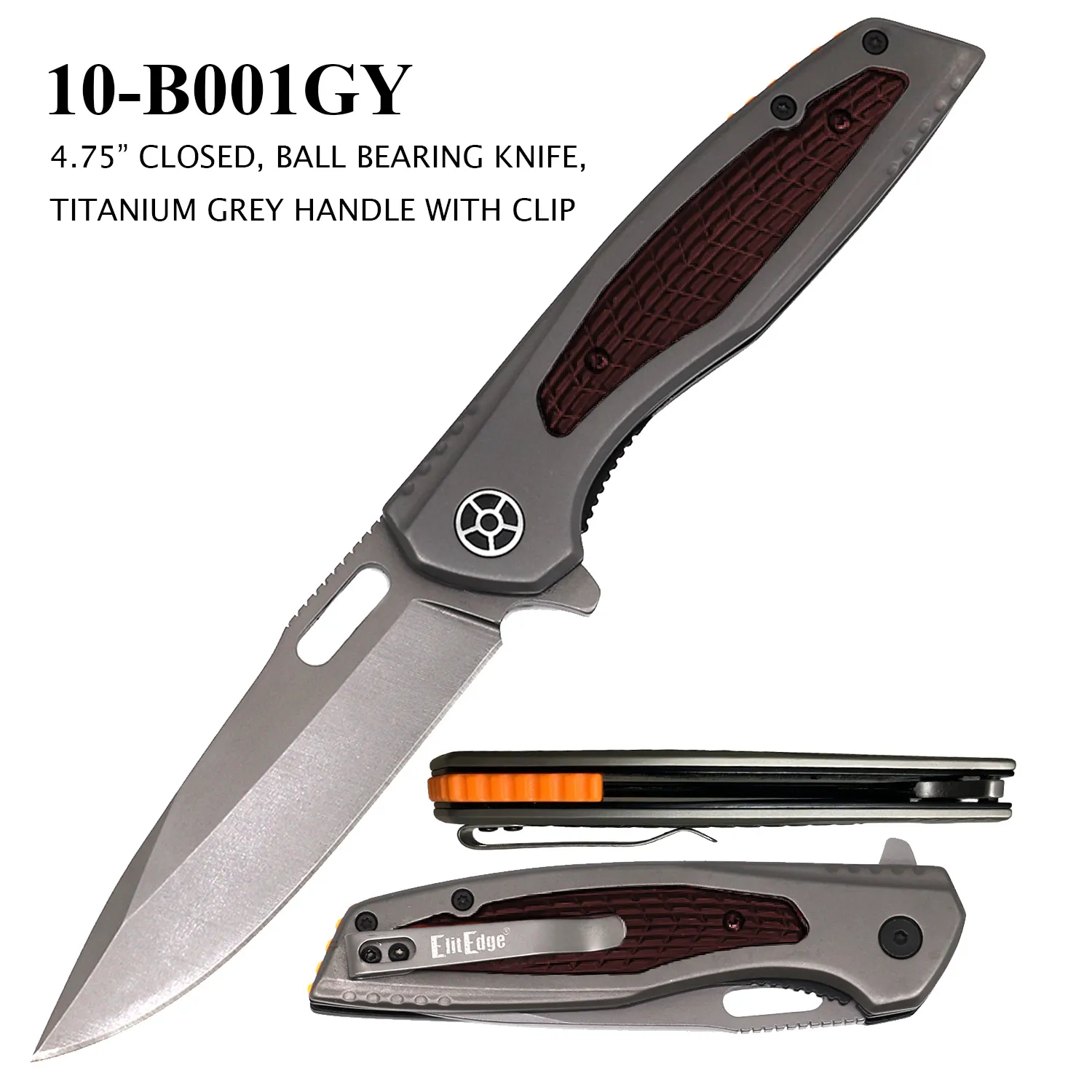 Pocket Knife 3-3/4" Stainless Steel Ebony Grey w/ Bearing