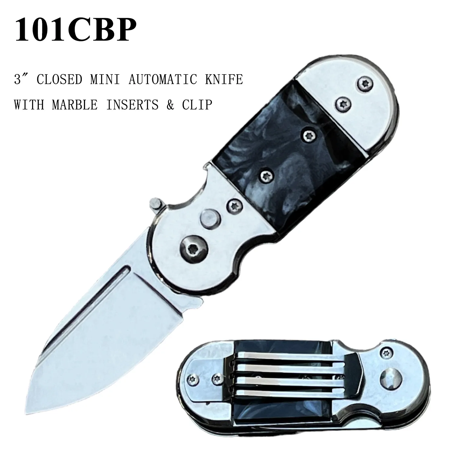 Pocket Knife 1-3/4" Stainless St Dagger Black Marble