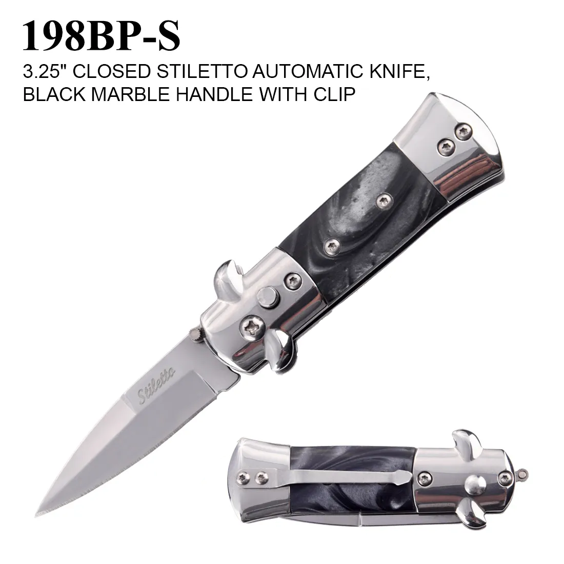 Pocket Knife 2-1/8" Stiletto Black Marble