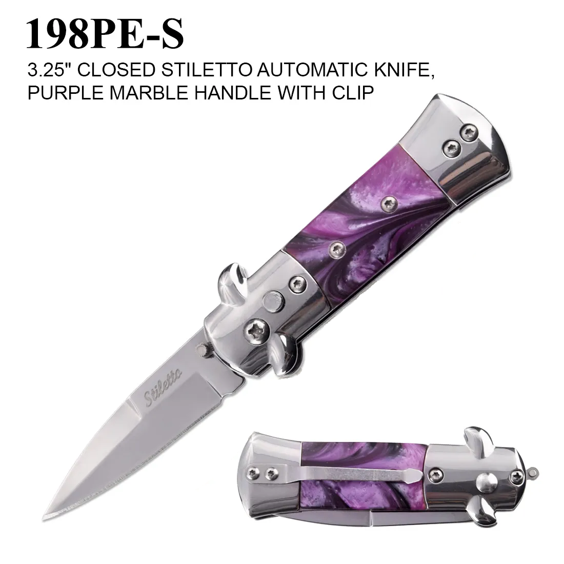 Pocket Knife 2-1/8" Stiletto Purple Marble