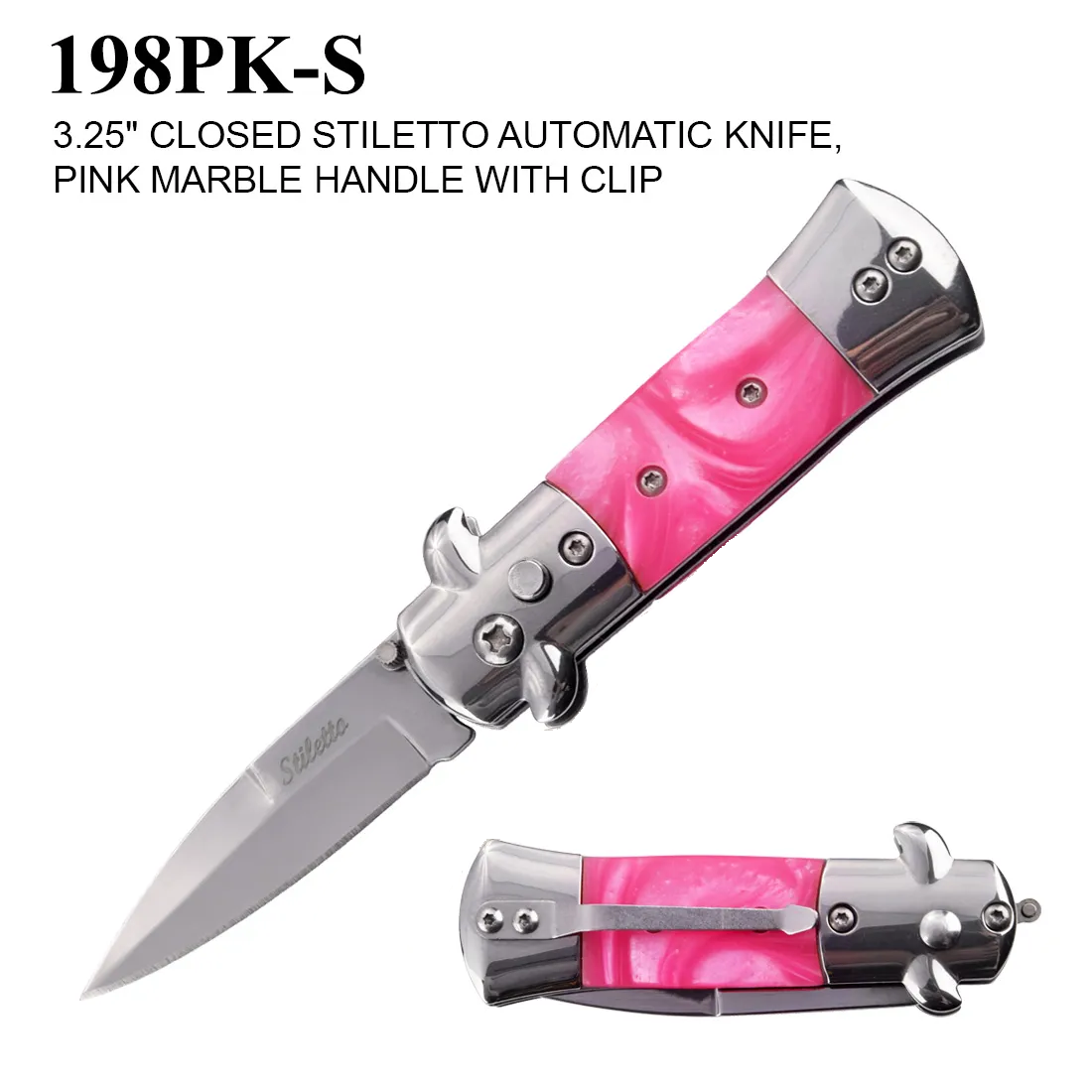 Pocket Knife 2-1/8" Stiletto Pink Marble