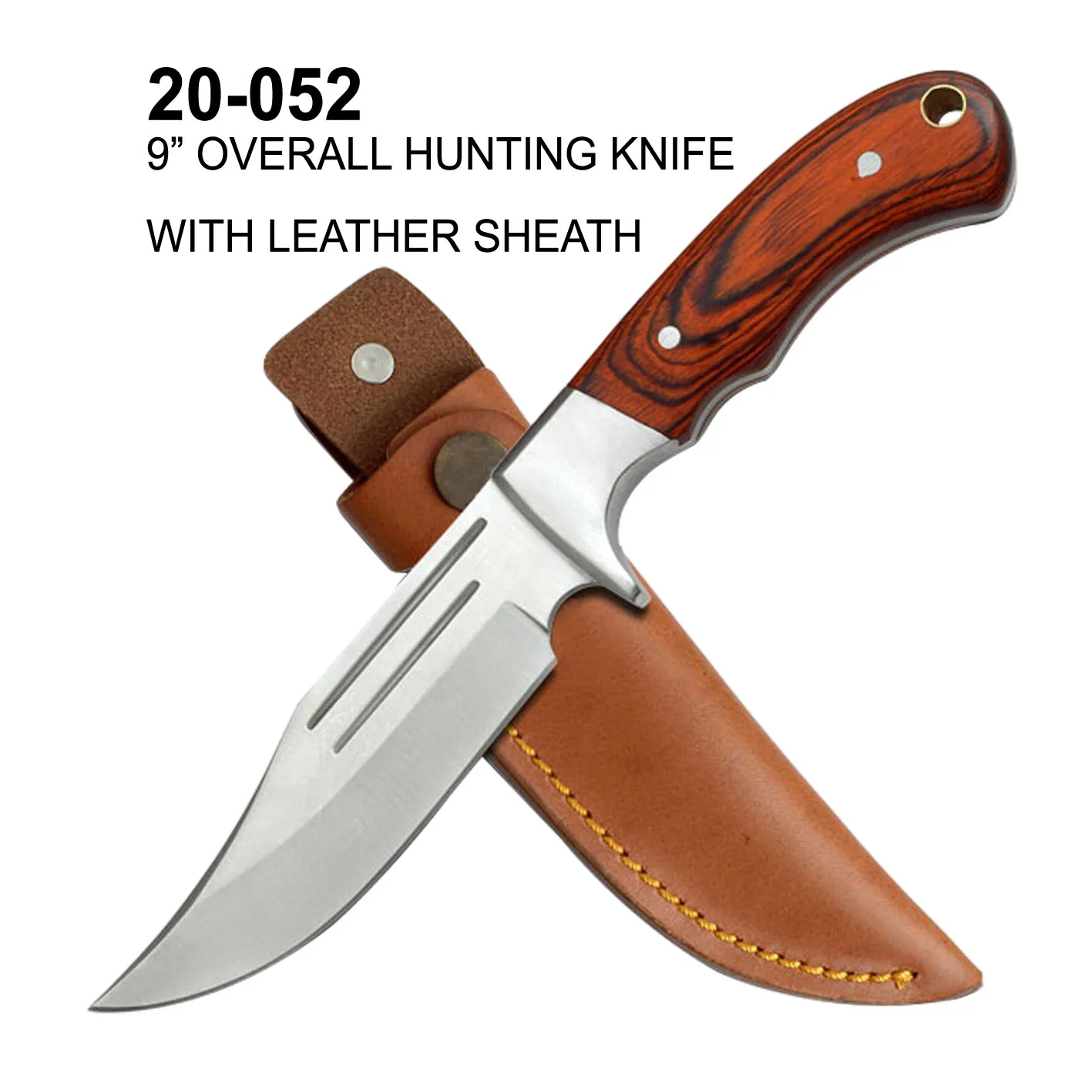 Hunting Knife 4" Blade Wood Handle w/ Leather Sheath