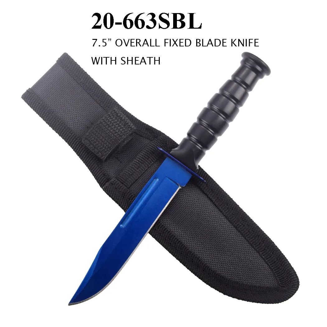 Hunting Knife 4" Blade Blue w/ Sheath