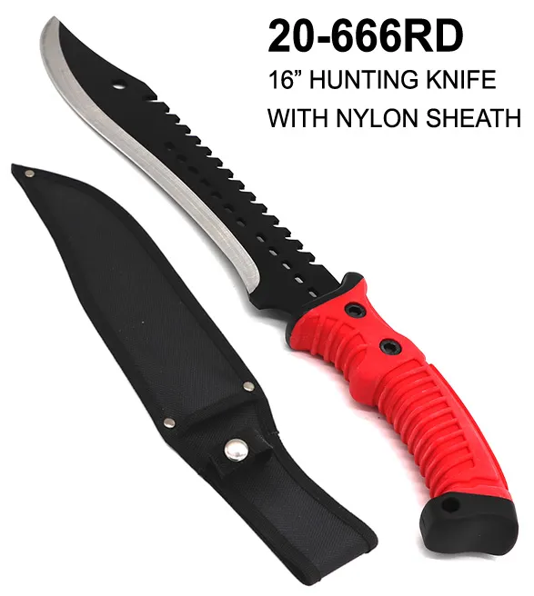 Hunting Knife 11" Blade Red Rubber Handle w/ Sheath