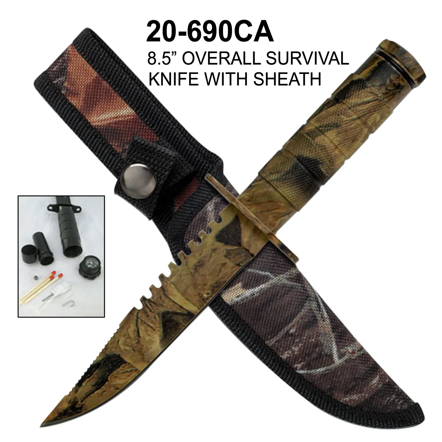 Knife 4.5" Blade Survival w/ Sheath CAMO