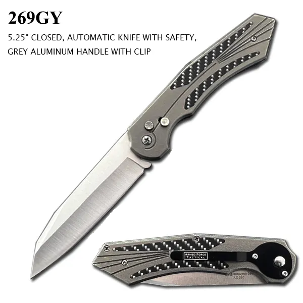 Pocket Knife 4-1/4" SS Blade w/ Aluminum Handle Grey