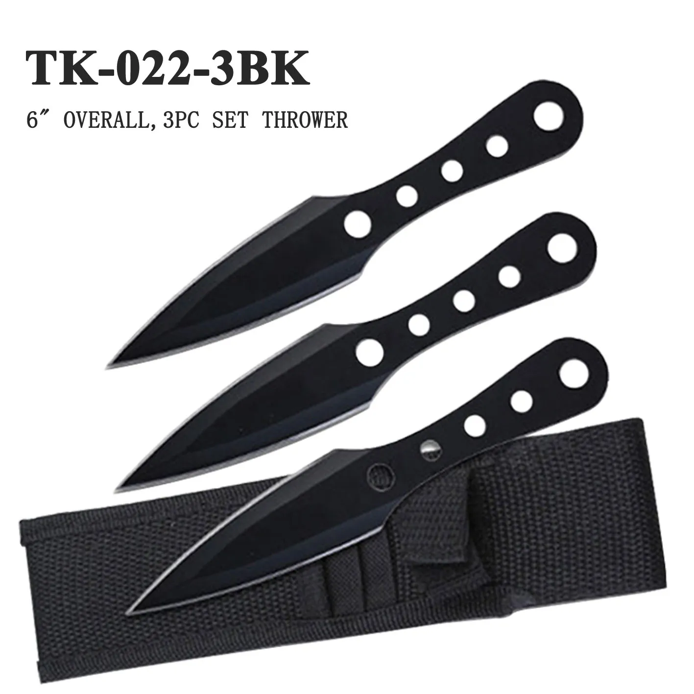 Throwing Knife 3pc Set 6" Black w/ Sheath