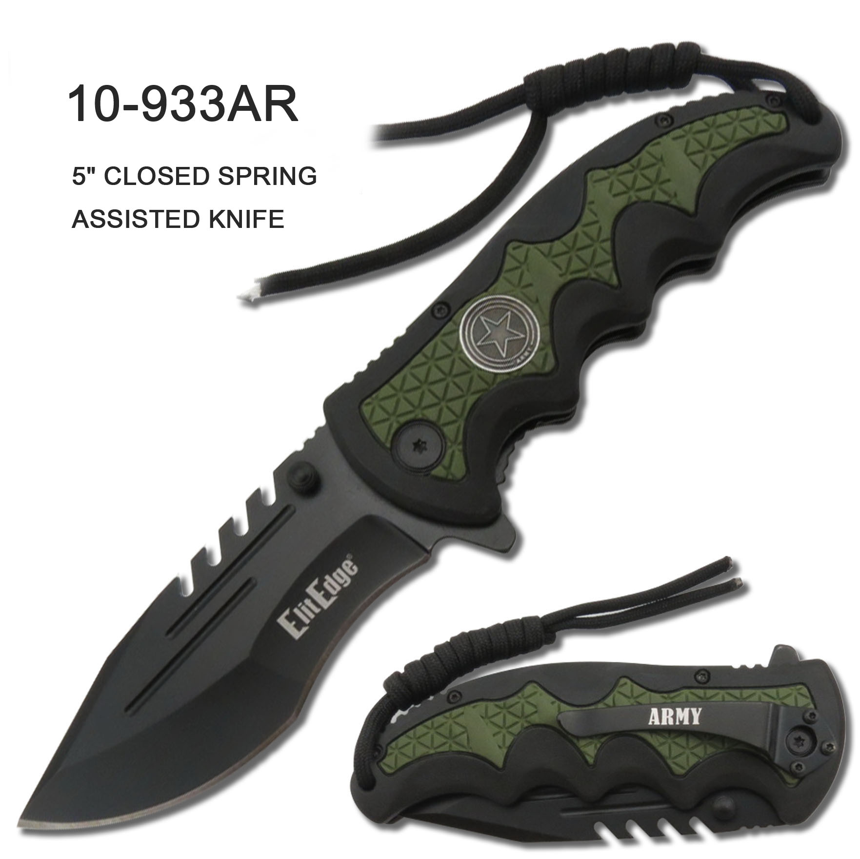 Pocket Knife 3-1/2" HD Army Rubber Handle Green