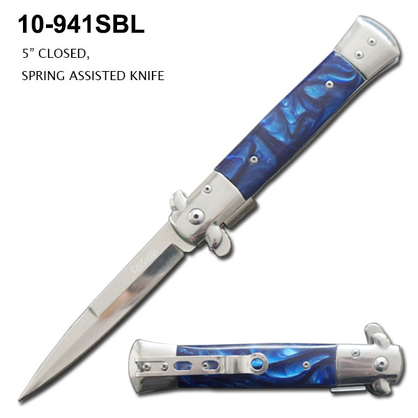 Pocket Knife 3-3/4" Spring Assist Slim Elit Edge Blue