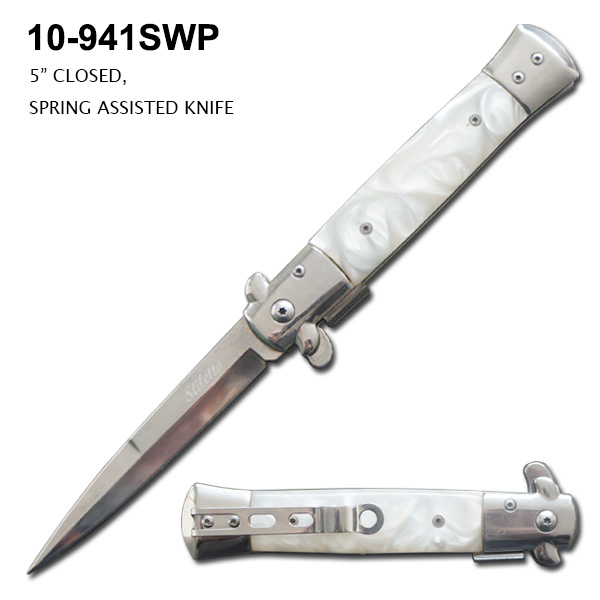 Pocket Knife 3-3/4" Spring Assist Slim Elit Edge White
