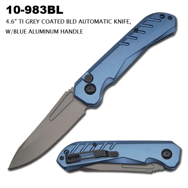 Pocket Knife 4" Ti-Grey Coated Blade w/ Alum Handle Blue