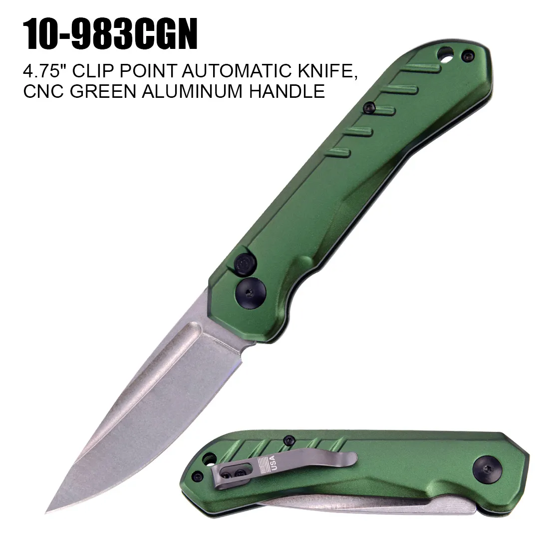 Pocket Knife 4" Ti-Grey Coated Blade w/ Alum Handle Green