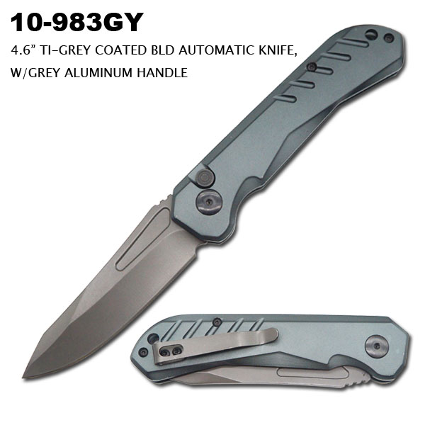 Pocket Knife 4" Ti-Grey Coated Blade w/ Alum Handle Grey