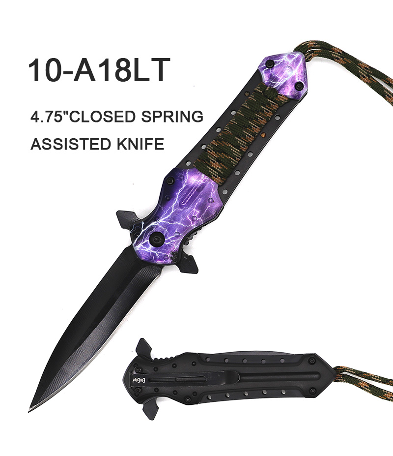 Pocket Knife 3-1/2" Blade Spring Assist Dagger Lightning