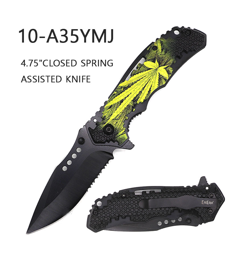 Pocket Knife 3-1/2" Blade Spring Assist Marijuana