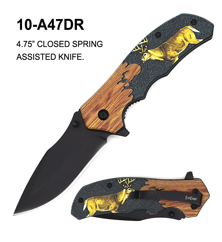Pocket Knife 3-3/8" Spring Assist Elit Edge Deer