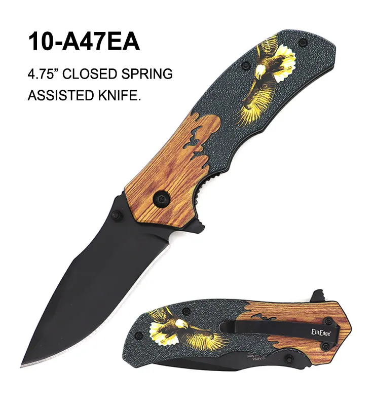 Pocket Knife 3-3/8" Spring Assist Elit Edge Eagle