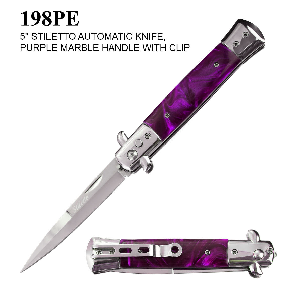 Pocket Knife 4" Stiletto Purple Marble