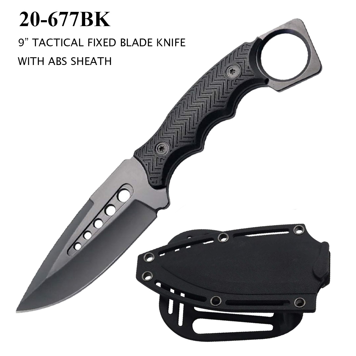 Fixed Blade Cleaver Knife 4" Black w/ ABS Sheath