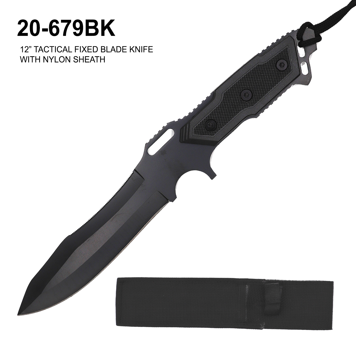Fixed Blade Knife 5" Black w/ Nylon Sheath
