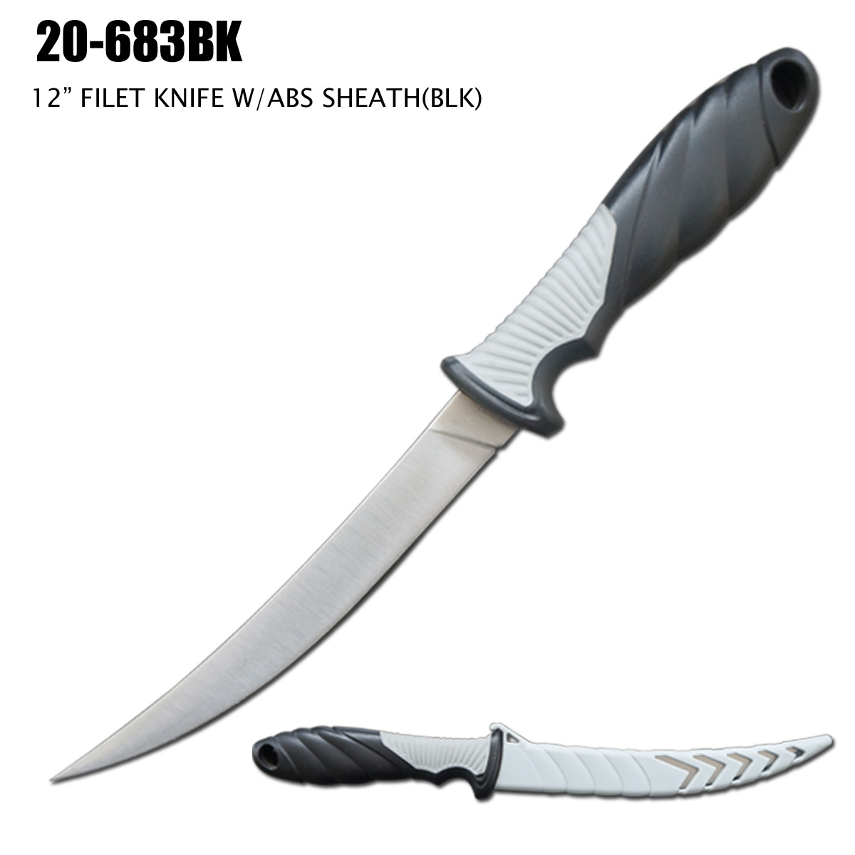 Fillet Knife 7" w/ Sheath Black & White