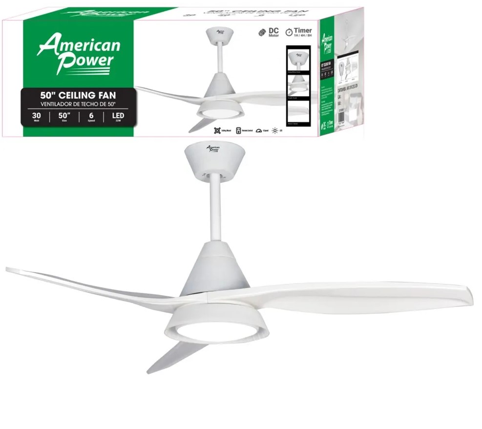 White Ceiling Fan with Light 50"