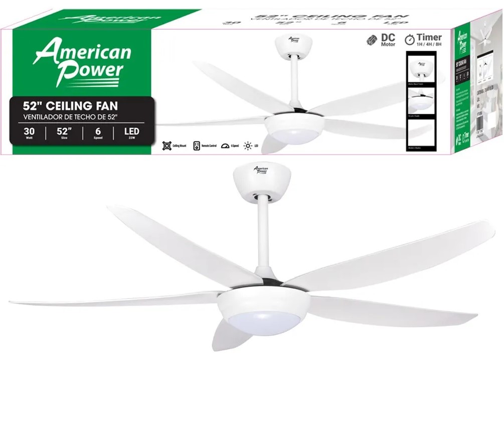 White Ceiling Fan with Light 52"