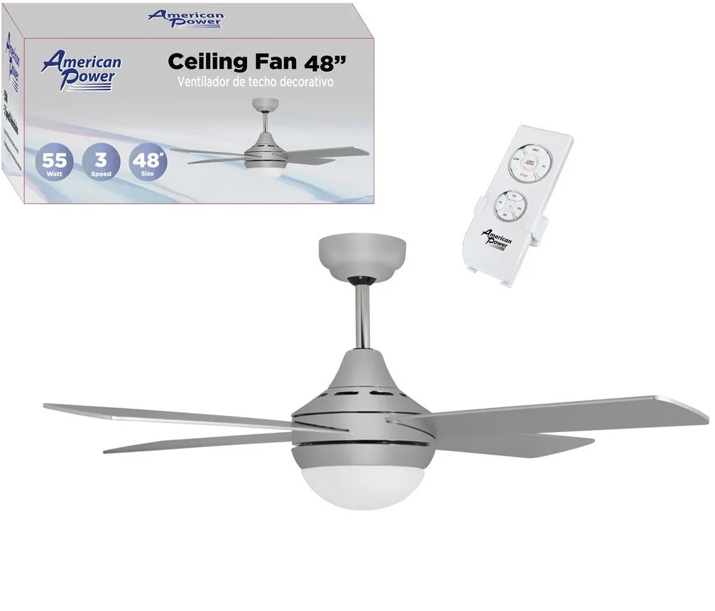 Decorative Silver Ceiling Fan with Light 48"
