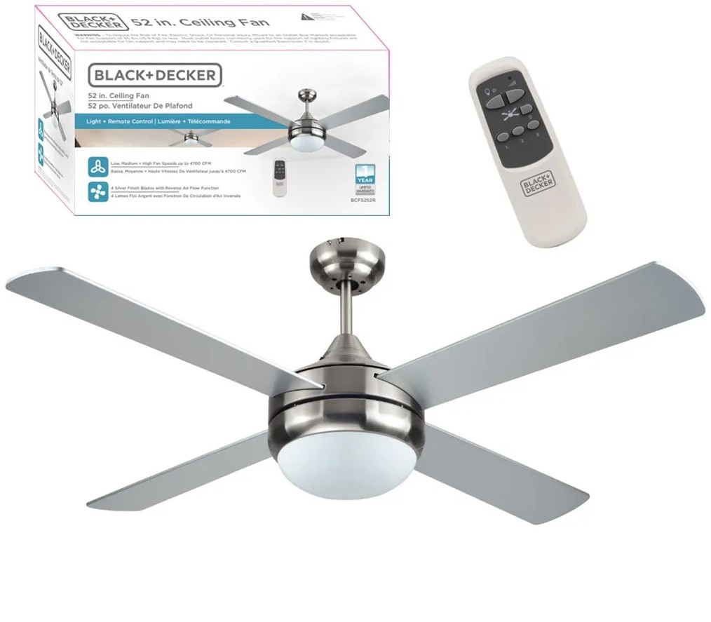 Silver Ceiling Fan with Light 52"