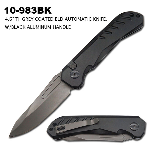 Pocket Knife 4" Ti-Grey Coated Blade w/ Alum Handle Black