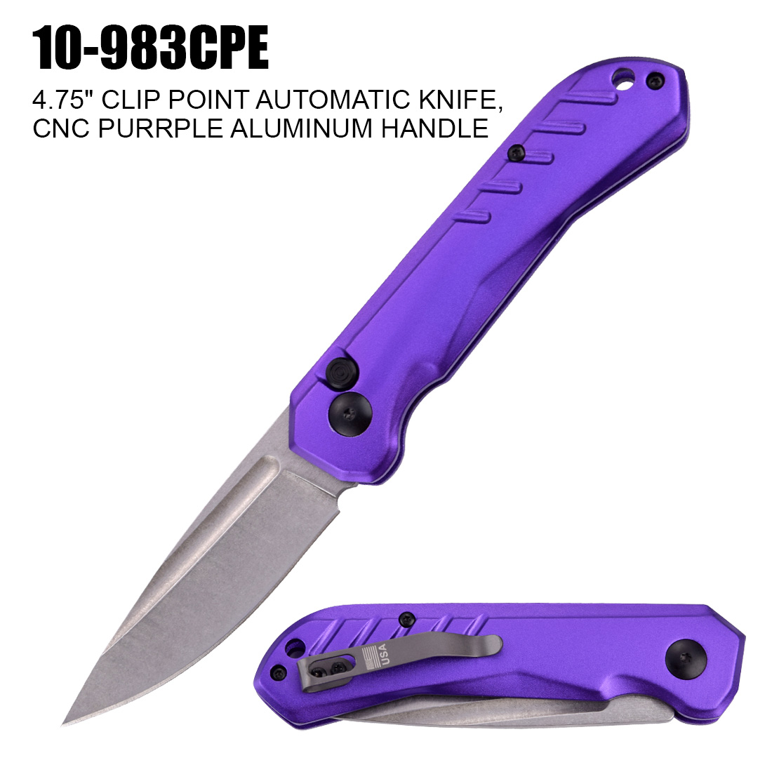 Pocket Knife 4" Ti-Grey Coated Blade w/ Alum Handle Purple
