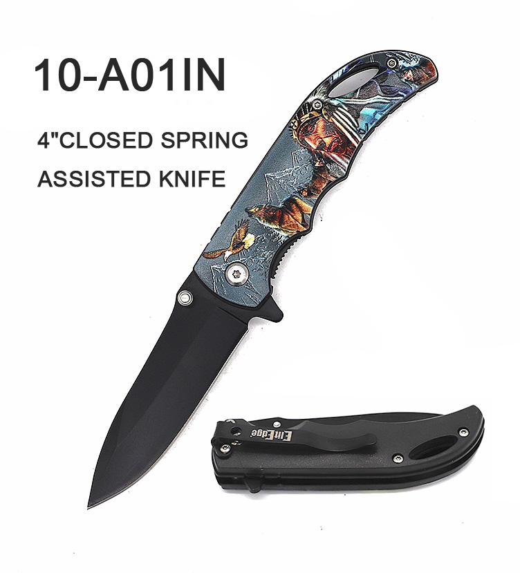 Pocket Knife 3-3/8" Blade Spring Assist Indian