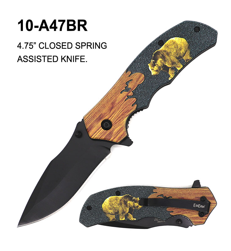 Pocket Knife 3-3/8" Spring Assist Elit Edge Bear