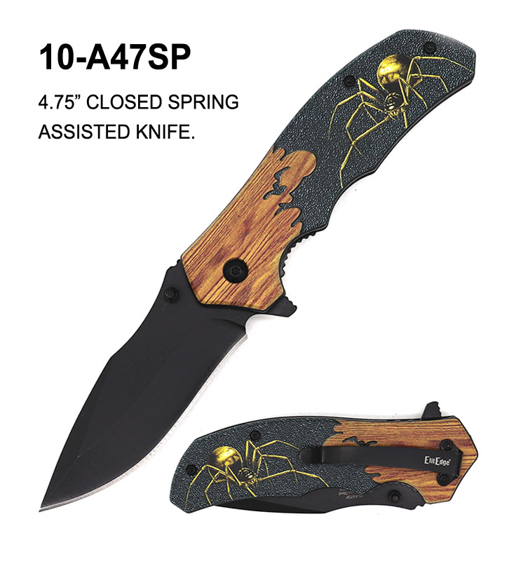 Pocket Knife 3-3/8" Spring Assist Elit Edge Spider