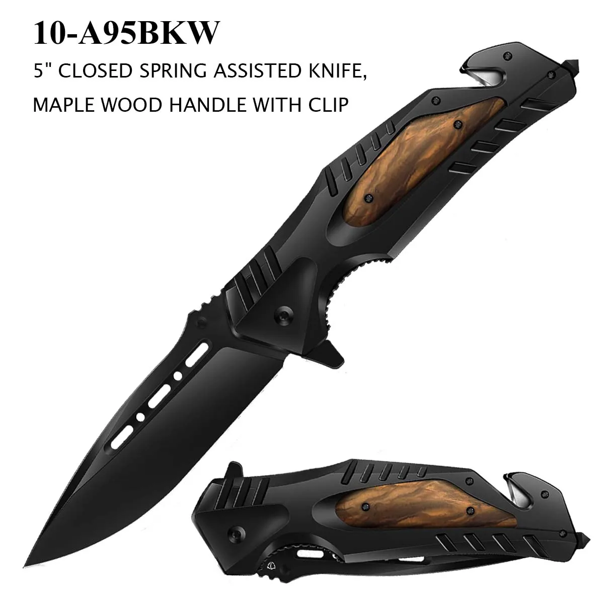 Pocket Knife 3-1/2" Aluminum Black & Maple Wood
